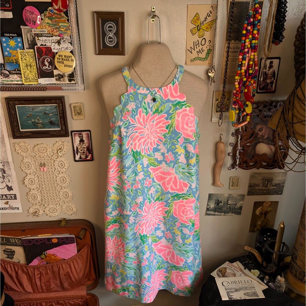 Lilly Pulitzer Tabby Shift Dress Women's Small Blue Zanzibar Bunny Business